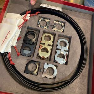 NWT Ferragamo 2 Belt Set Leather Logo Reversible